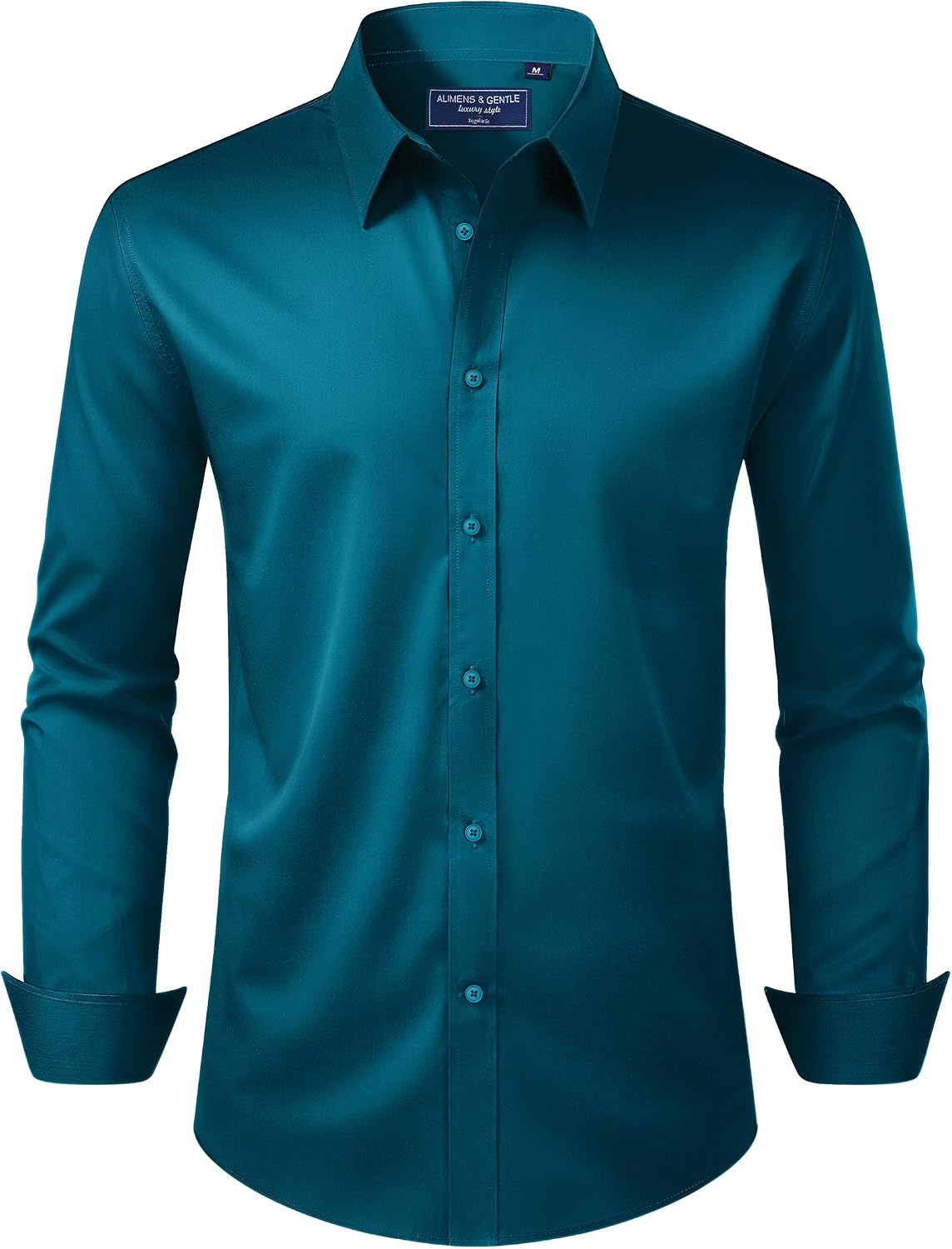Alimens & Gentle Men's Dress Shirt Regular Fit Stretch Stain Shield Long Sleeve Solid Business Wedding Button Down Shirts Deep Sea