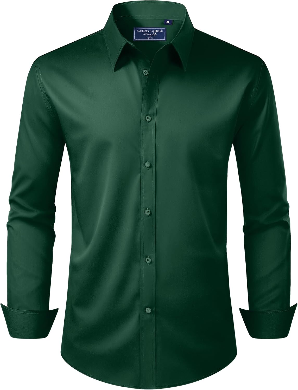 Alimens & Gentle Men's Dress Shirt Regular Fit Stretch Stain Shield Long Sleeve Solid Business Wedding Button Down Shirts Dark Green