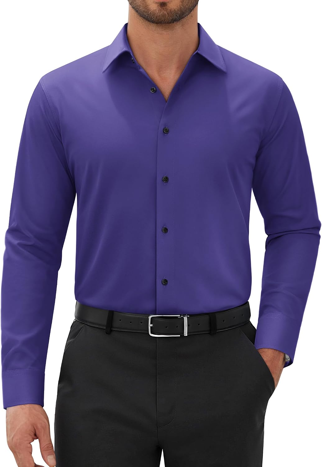 Alimens & Gentle Mens Dress Shirts Long Sleeve Wrinkle Free Stretch Solid Button Down Shirt Casual Wedding Dating Dress Shirt Purple