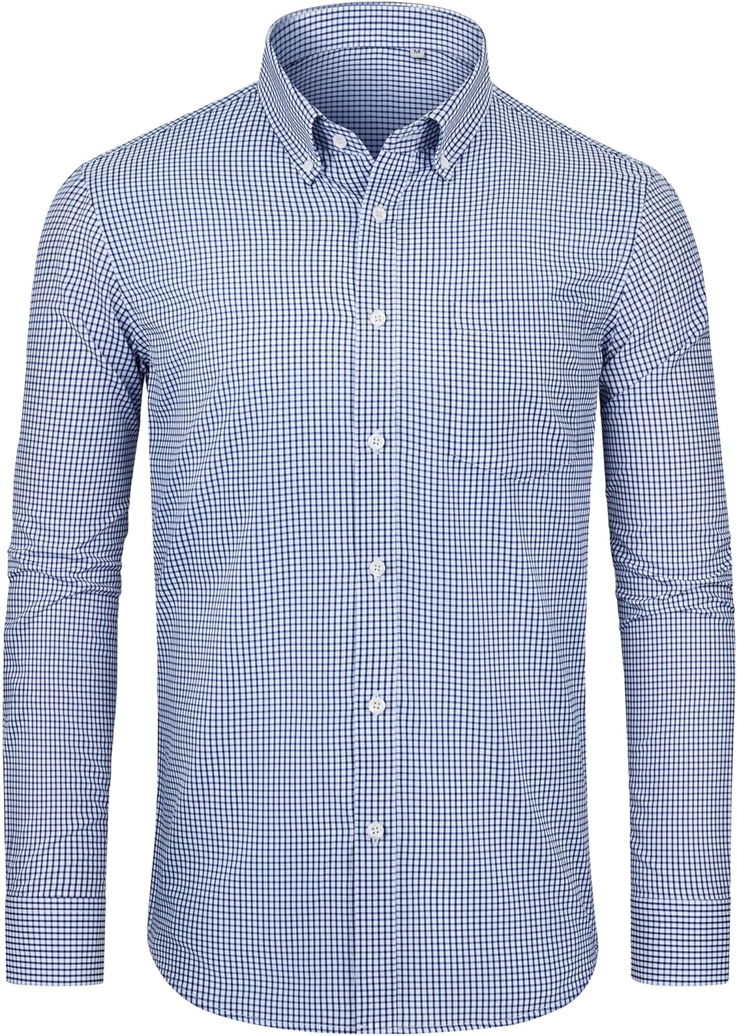 Alimens & Gentle Mens Long Sleeve Button Down Shirts Stretch Regular Fit Dress Shirts Casual Work Gingham Shirts with Pocket Blue White Plaid