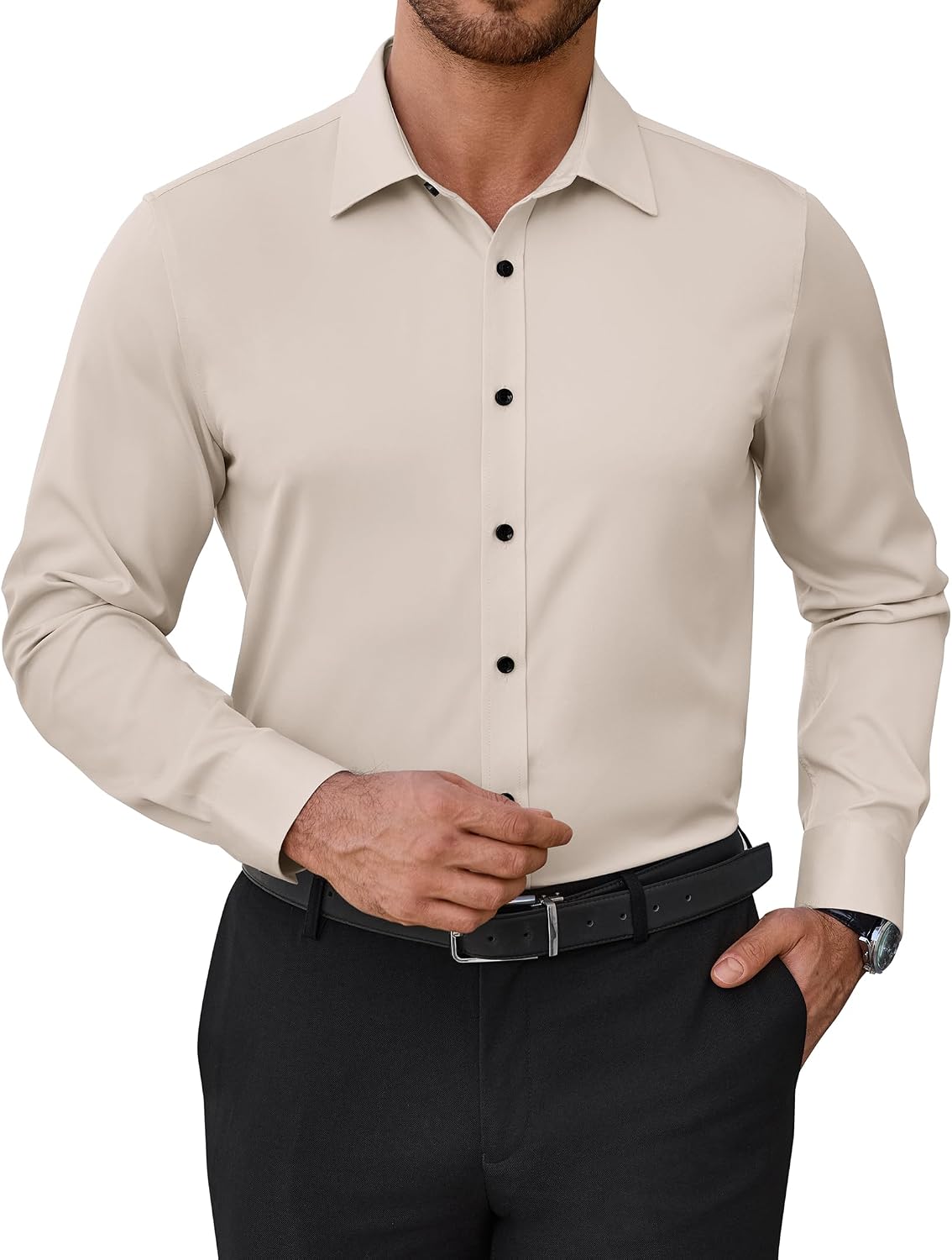 Mens Dress Shirts Odor Resistant Long Sleeve Button Down Shirt, Stretchy