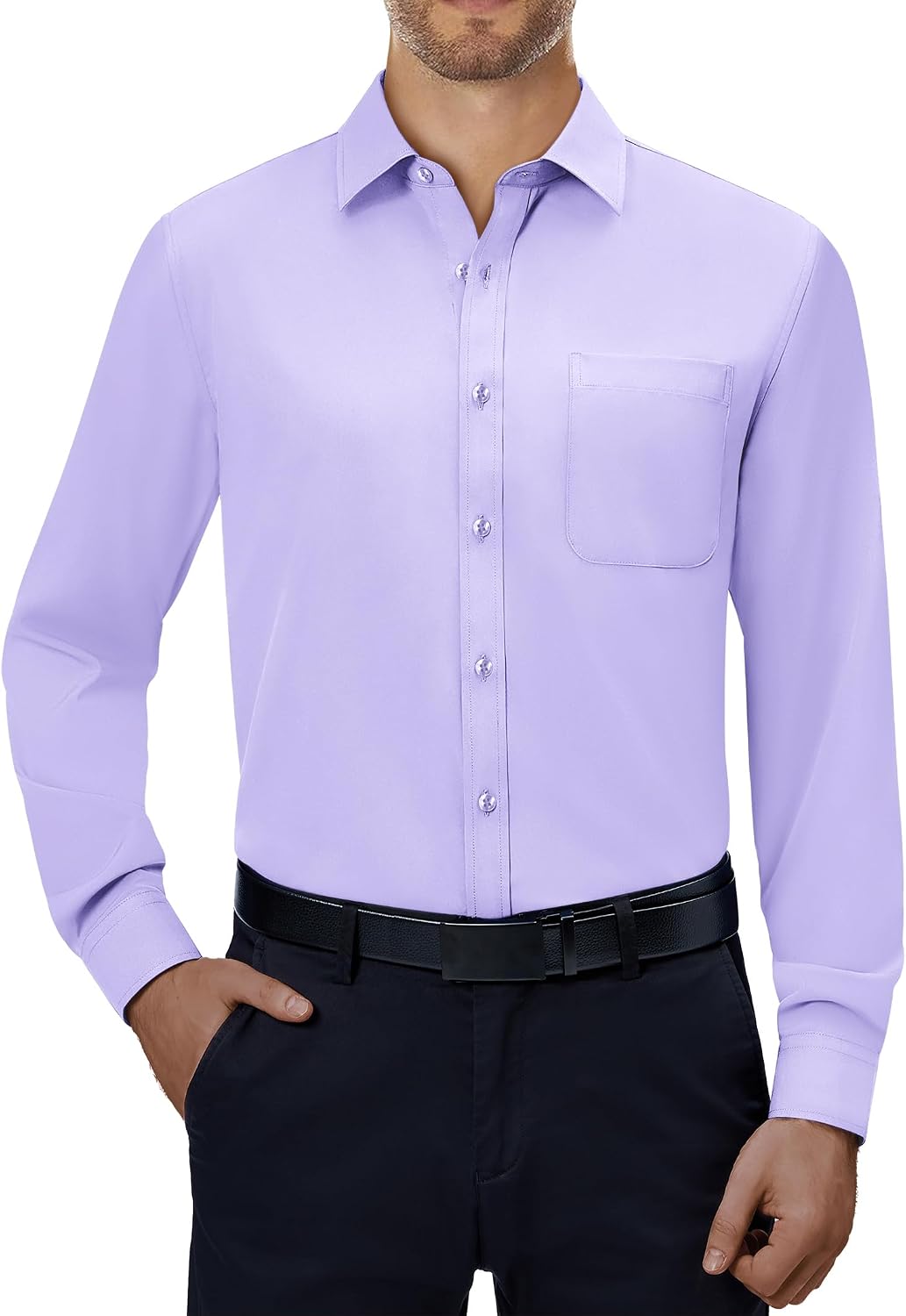 Alimens & Gentle Mens Dress Shirts Long Sleeve Stretch Button Down Shirt Lavender