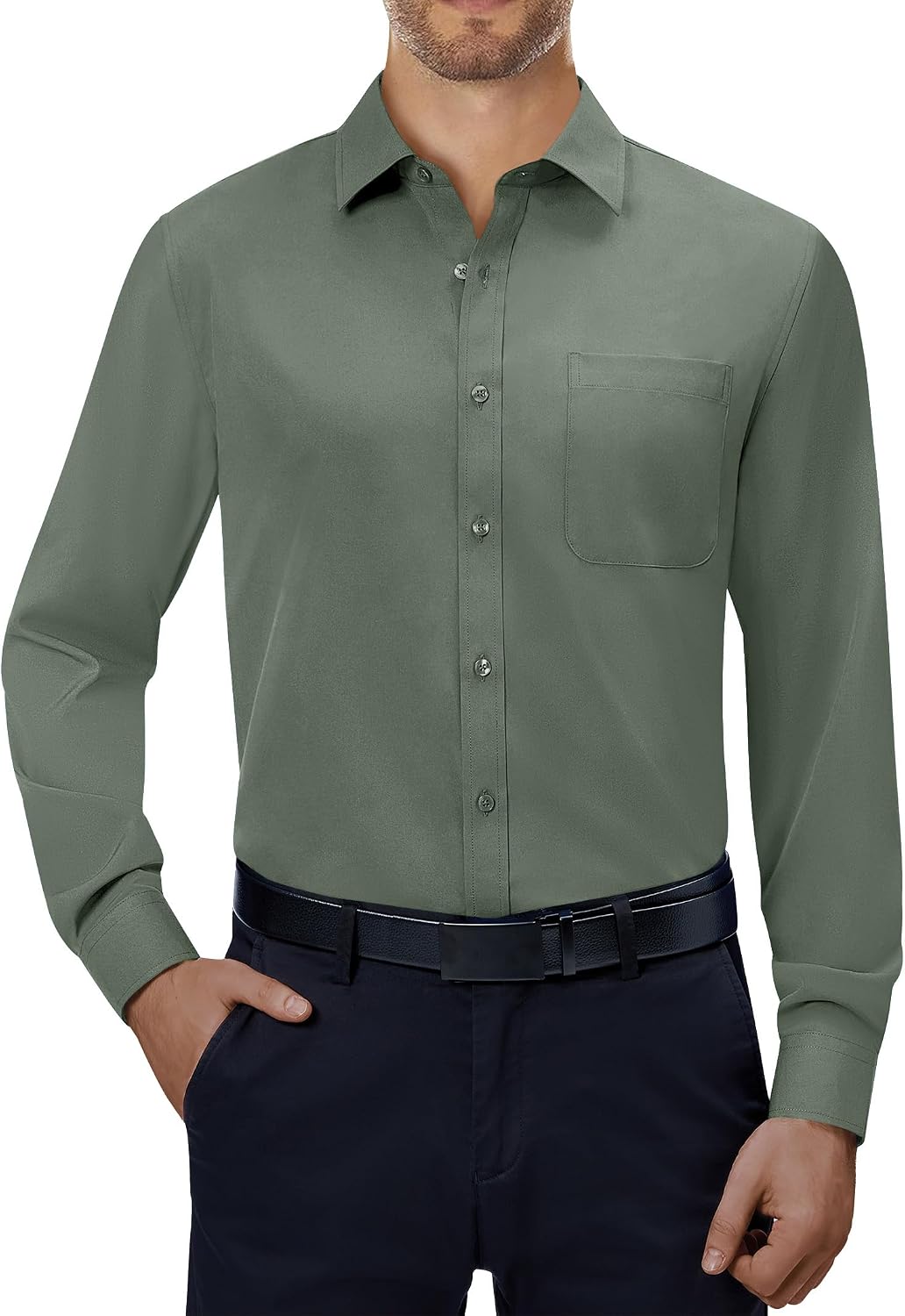 Alimens & Gentle Mens Dress Shirts Long Sleeve Stretch Button Down Shirt Light Green