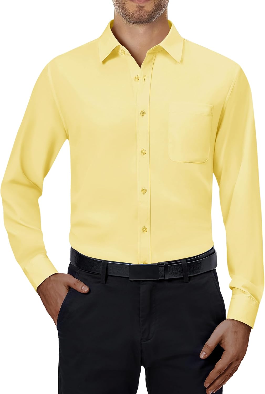Alimens & Gentle Mens Dress Shirts Long Sleeve Stretch Button Down Shirt Yellow