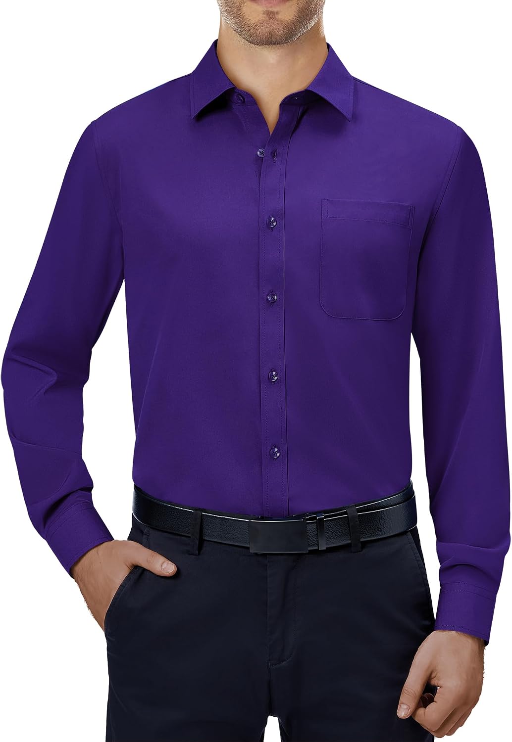 Alimens & Gentle Mens Dress Shirts Long Sleeve Stretch Button Down Shirt Purple
