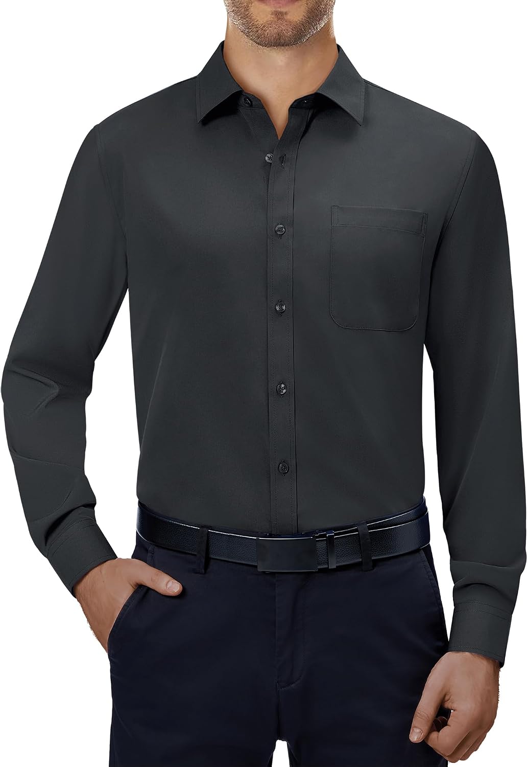 Alimens & Gentle Mens Dress Shirts Long Sleeve Stretch Button Down Shirt Carbon Grey