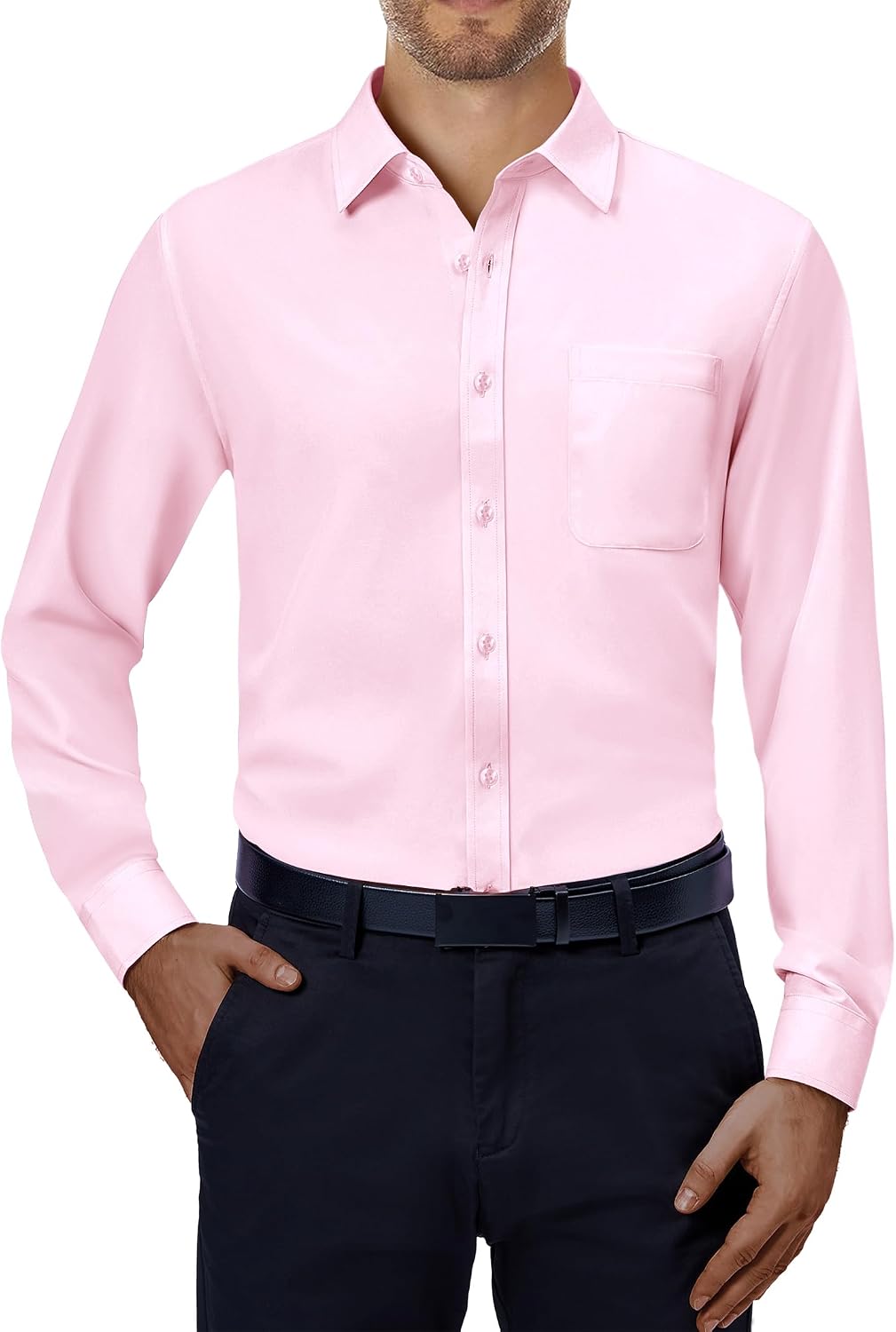 Alimens & Gentle Mens Dress Shirts Long Sleeve Stretch Button Down Shirt Pink