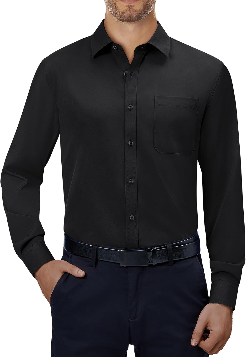 Alimens & Gentle Mens Dress Shirts Long Sleeve Stretch Button Down Shirt Black