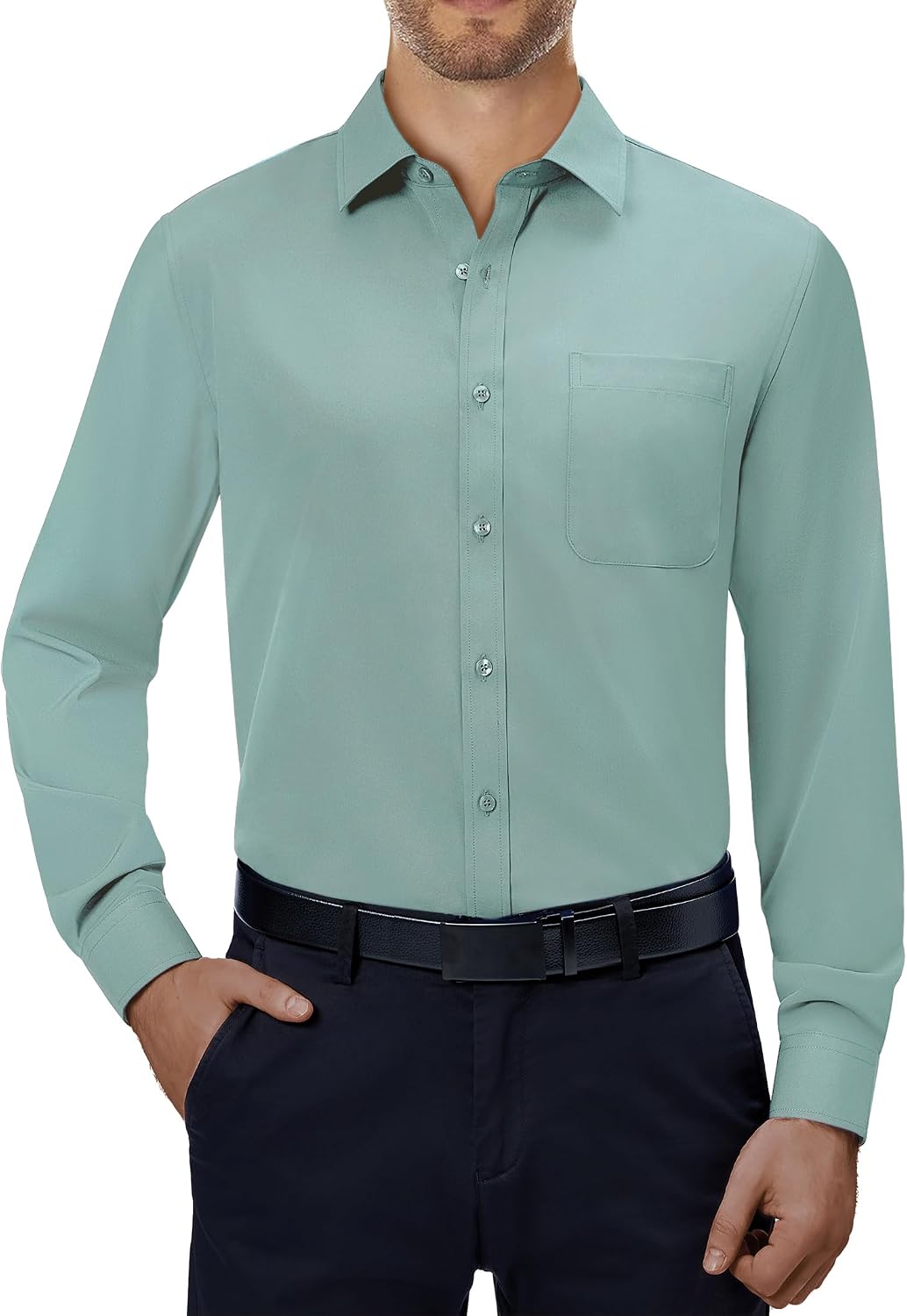 Alimens & Gentle Mens Dress Shirts Long Sleeve Stretch Button Down Shirt Sage Green
