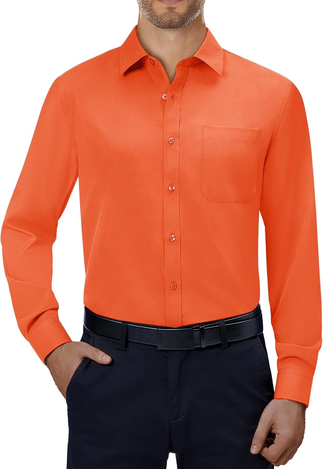 Alimens & Gentle Mens Dress Shirts Long Sleeve Stretch Button Down Shirt Orange