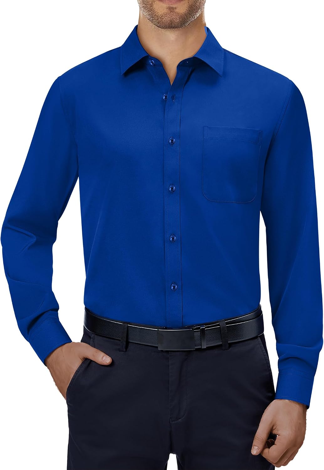 Alimens & Gentle Mens Dress Shirts Long Sleeve Stretch Button Down Shirt Royal Blue