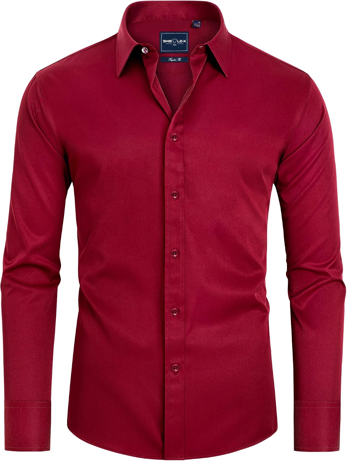 Alimens & Gentle Mens Stain Shield Dress Shirts Slim Fit Button Down Shirt Red