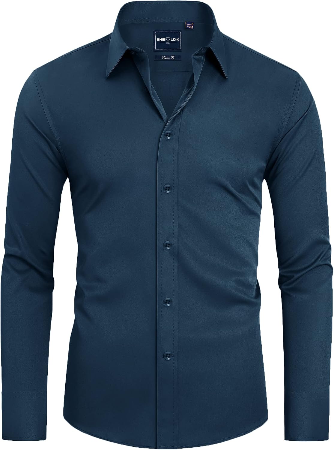 Alimens & Gentle Mens Stain Shield Dress Shirts Slim Fit Button Down Shirt Light Navy