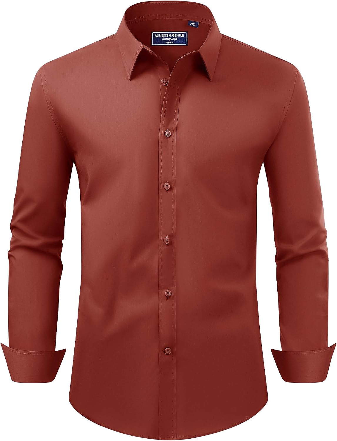 Alimens & Gentle Men's Dress Shirt Regular Fit Stretch Stain Shield Long Sleeve Solid Business Wedding Button Down Shirts Persimmon Red