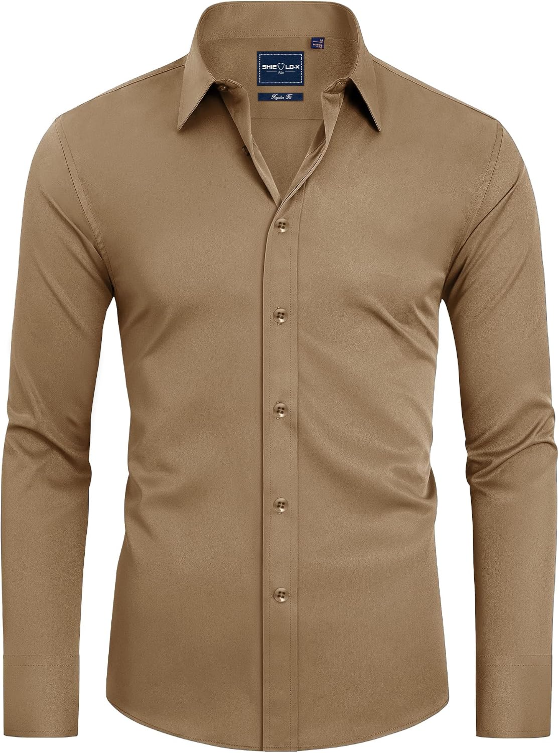 Alimens & Gentle Mens Stain Shield Dress Shirts Slim Fit Button Down Shirt Dark Khaki
