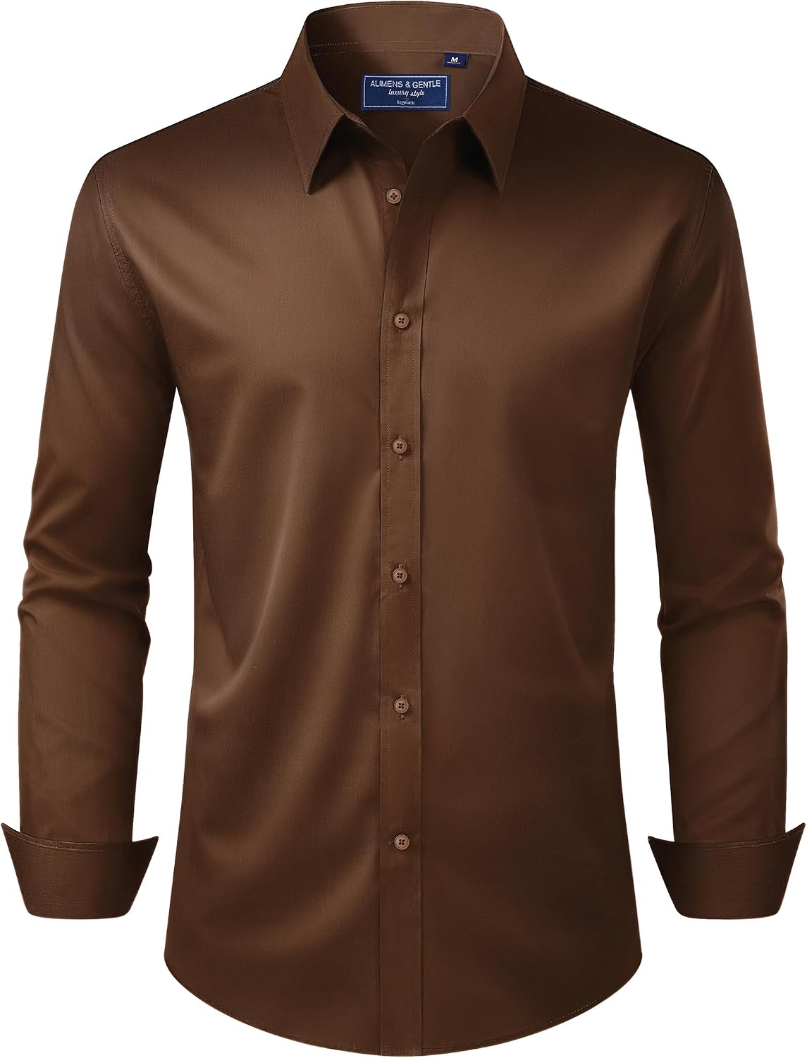 Alimens & Gentle Men's Dress Shirt Regular Fit Stretch Stain Shield Long Sleeve Solid Business Wedding Button Down Shirts Brown