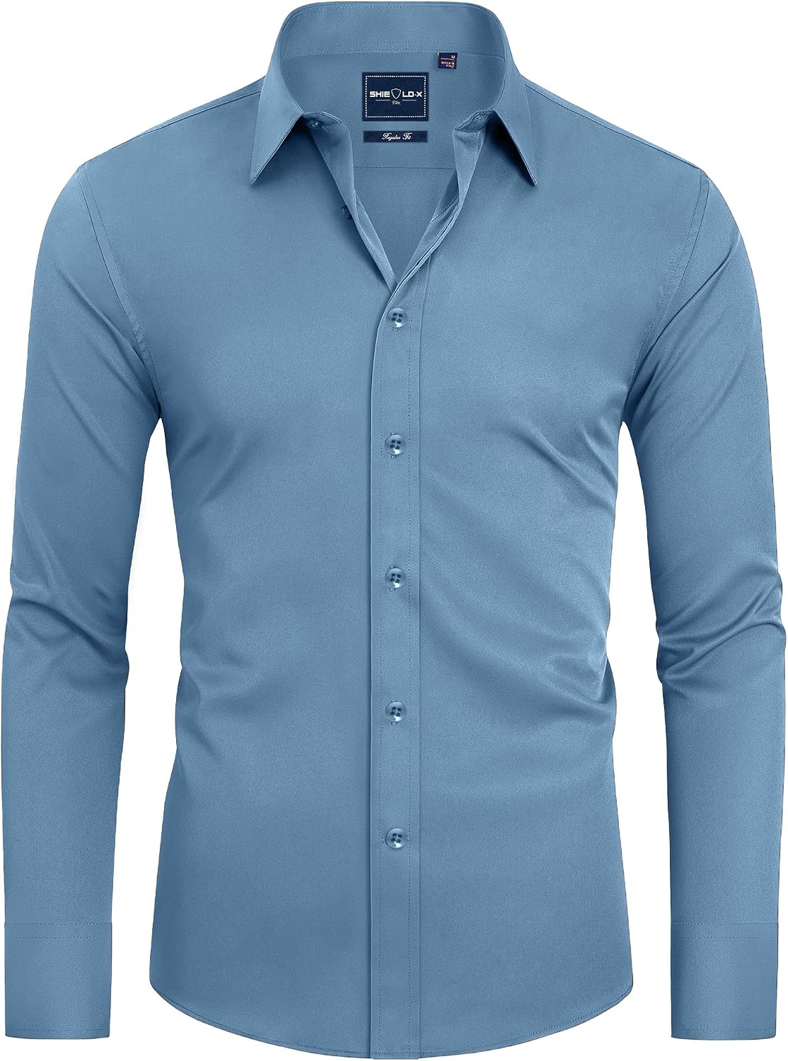 Alimens & Gentle Mens Stain Shield Dress Shirts Slim Fit Button Down Shirt Denim Blue