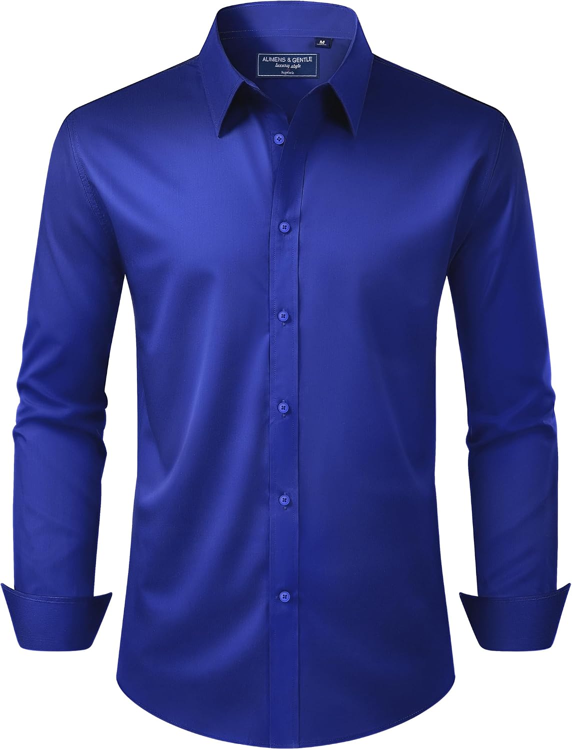 Alimens & Gentle Men's Dress Shirt Regular Fit Stretch Stain Shield Long Sleeve Solid Business Wedding Button Down Shirts Sapphire Blue