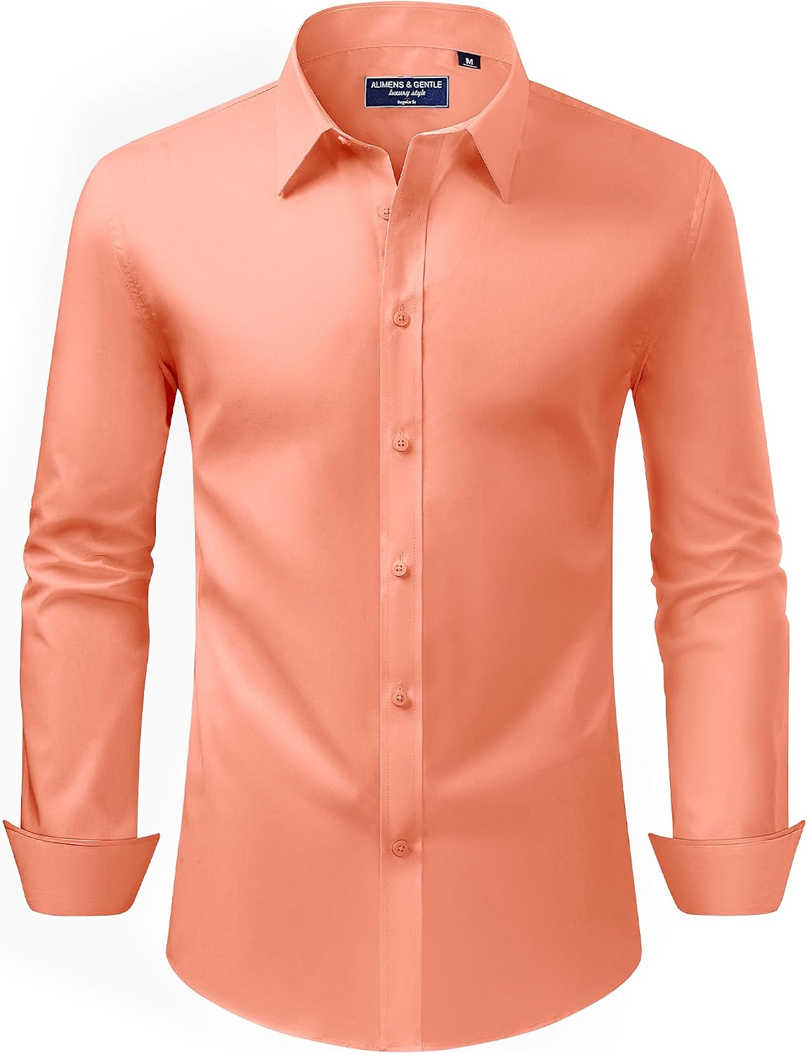 Alimens & Gentle Men's Dress Shirt Regular Fit Stretch Stain Shield Long Sleeve Solid Business Wedding Button Down Shirts Light / Orange