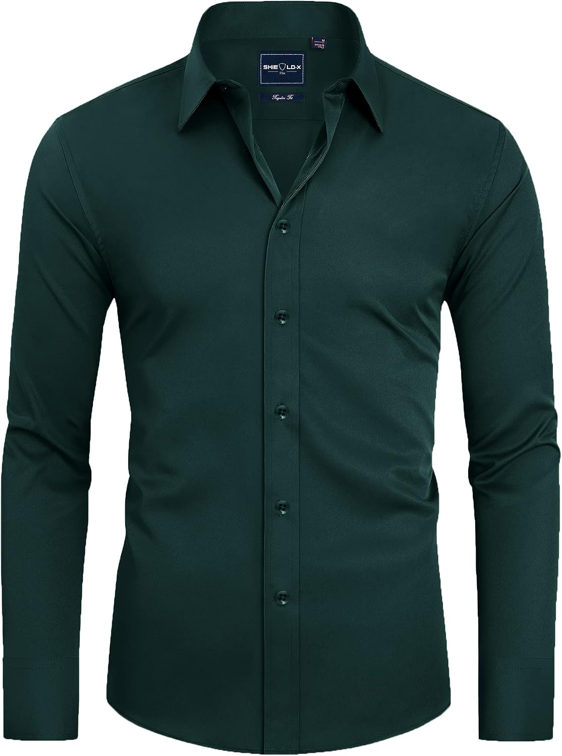 Alimens & Gentle Mens Stain Shield Dress Shirts Slim Fit Button Down Shirt Dark Green