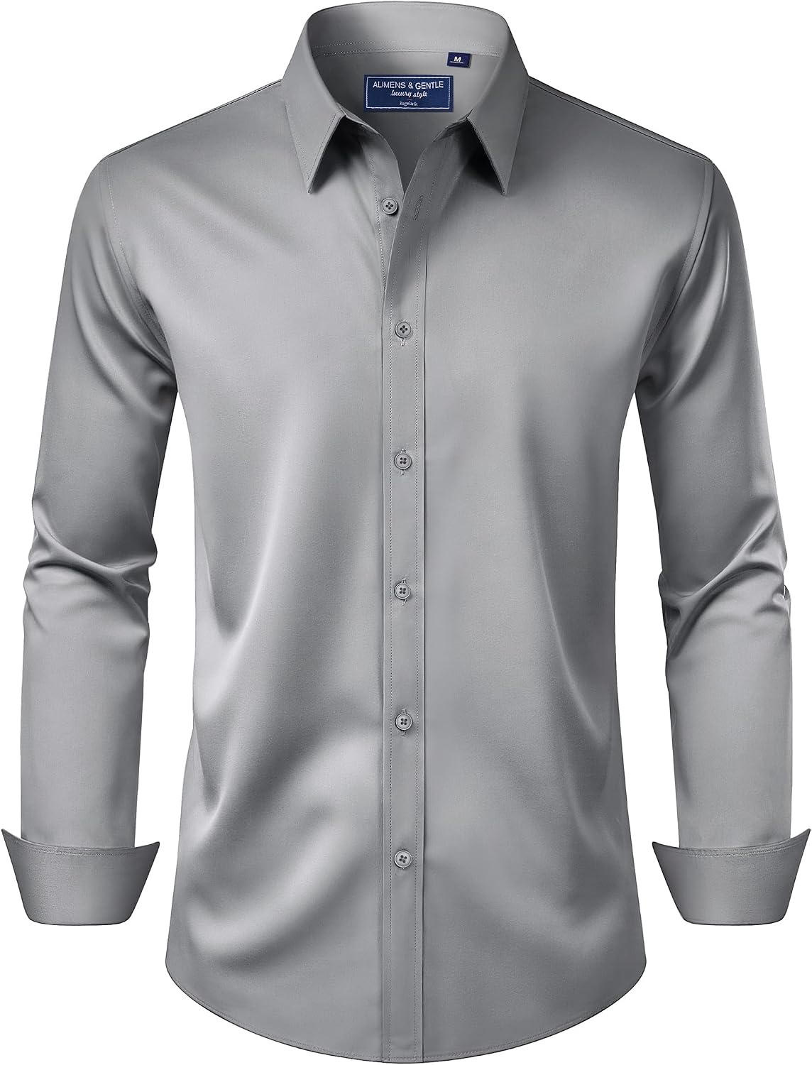 Alimens & Gentle Men's Dress Shirt Regular Fit Stretch Stain Shield Long Sleeve Solid Business Wedding Button Down Shirts Grey