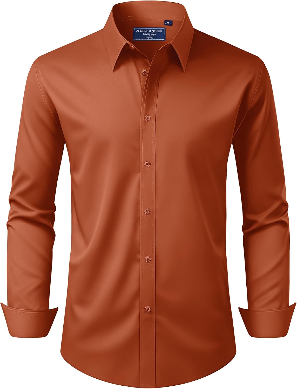 Alimens & Gentle Men's Dress Shirt Regular Fit Stretch Stain Shield Long Sleeve Solid Business Wedding Button Down Shirts Burnt Orange