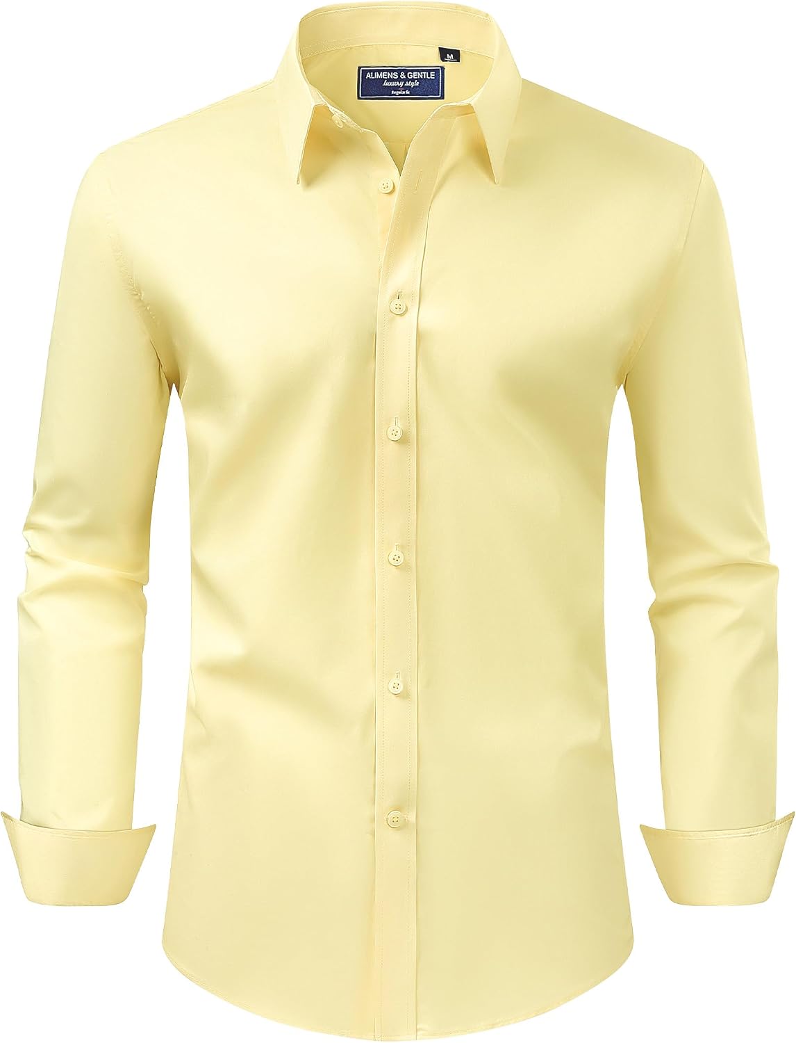 Alimens & Gentle Men's Dress Shirt Regular Fit Stretch Stain Shield Long Sleeve Solid Business Wedding Button Down Shirts Yellow
