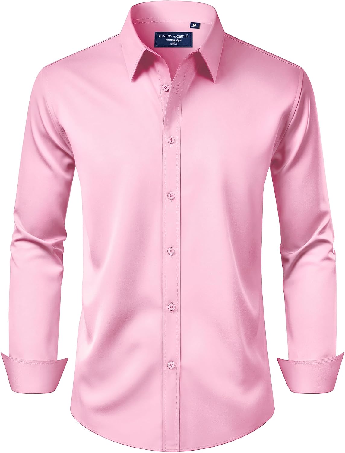 Alimens & Gentle Men's Dress Shirt Regular Fit Stretch Stain Shield Long Sleeve Solid Business Wedding Button Down Shirts Pink