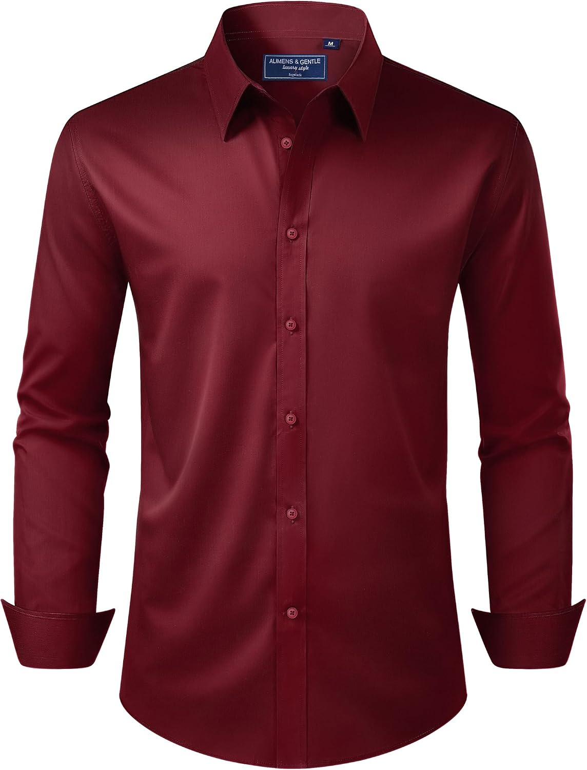 Alimens & Gentle Men's Dress Shirt Regular Fit Stretch Stain Shield Long Sleeve Solid Business Wedding Button Down Shirts Burgundy / Red