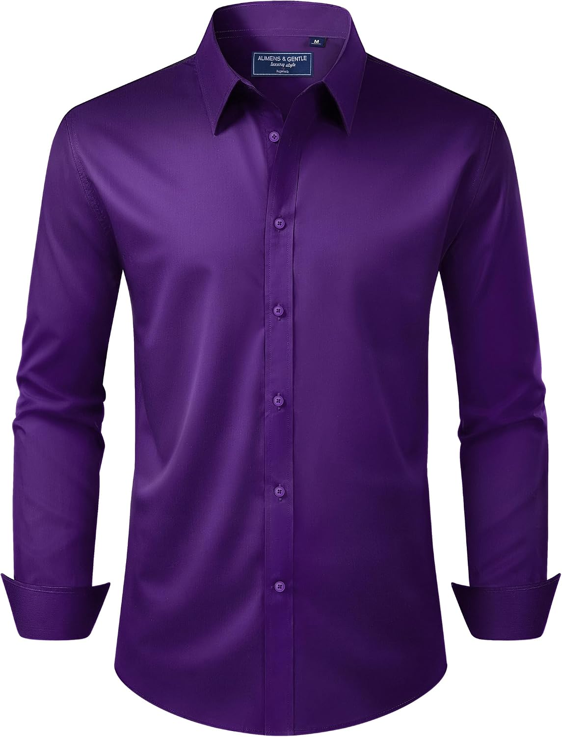Alimens & Gentle Men's Dress Shirt Regular Fit Stretch Stain Shield Long Sleeve Solid Business Wedding Button Down Shirts Purple