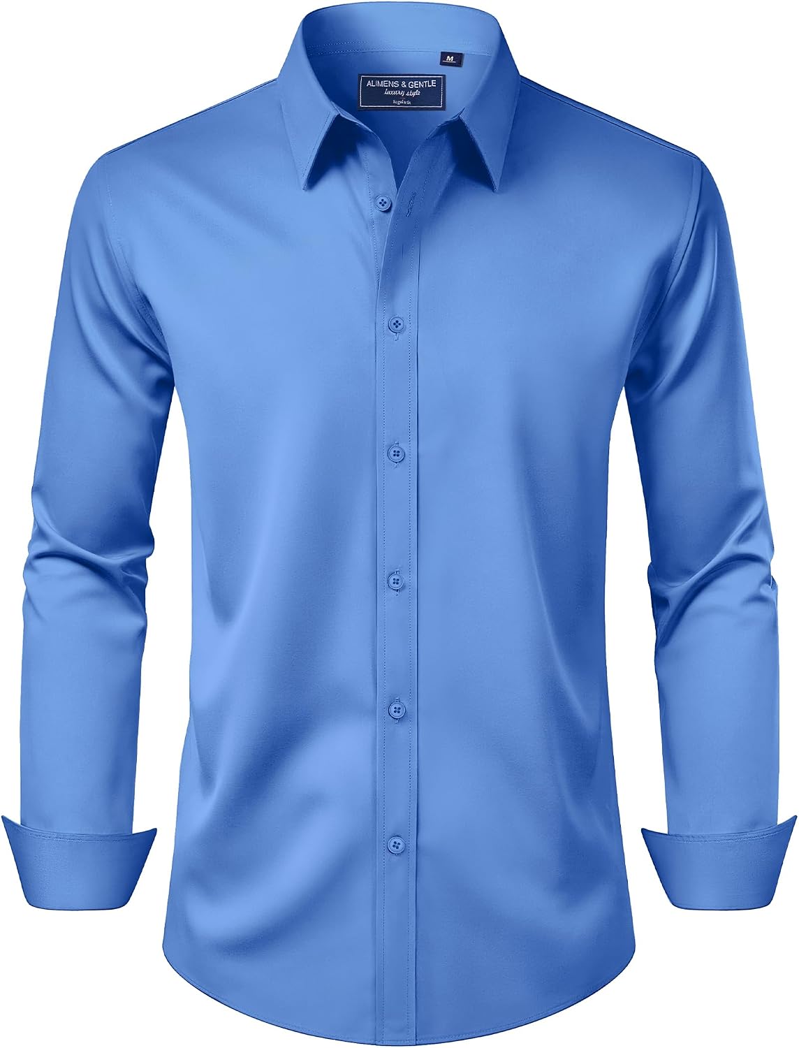 Alimens & Gentle Men's Dress Shirt Regular Fit Stretch Stain Shield Long Sleeve Solid Business Wedding Button Down Shirts Blue