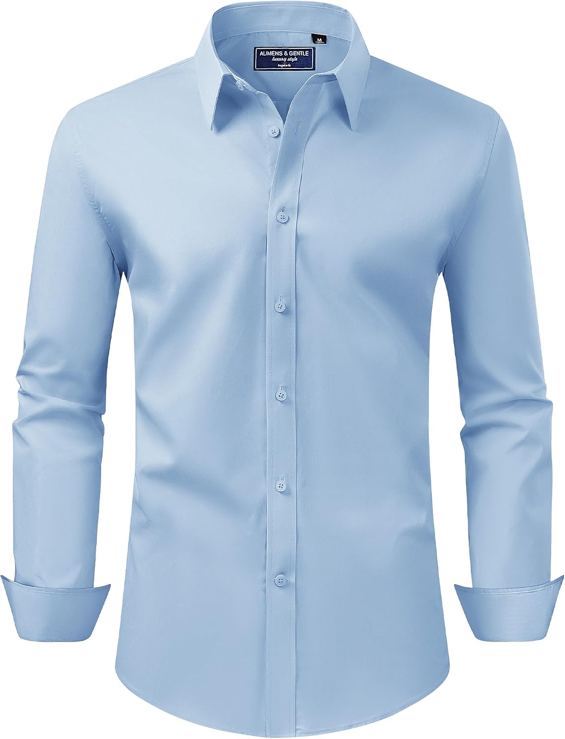 Alimens & Gentle Men's Dress Shirt Regular Fit Stretch Stain Shield Long Sleeve Solid Business Wedding Button Down Shirts Light Blue