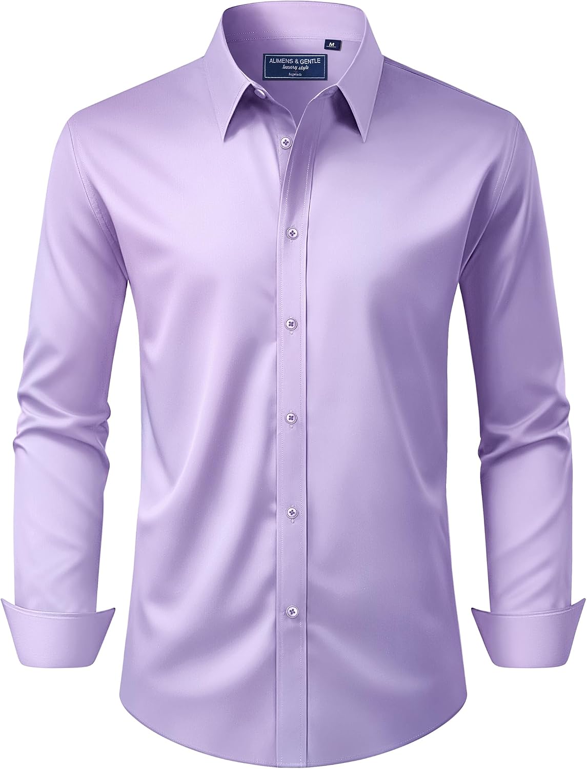 Alimens & Gentle Men's Dress Shirt Regular Fit Stretch Stain Shield Long Sleeve Solid Business Wedding Button Down Shirts Lavender
