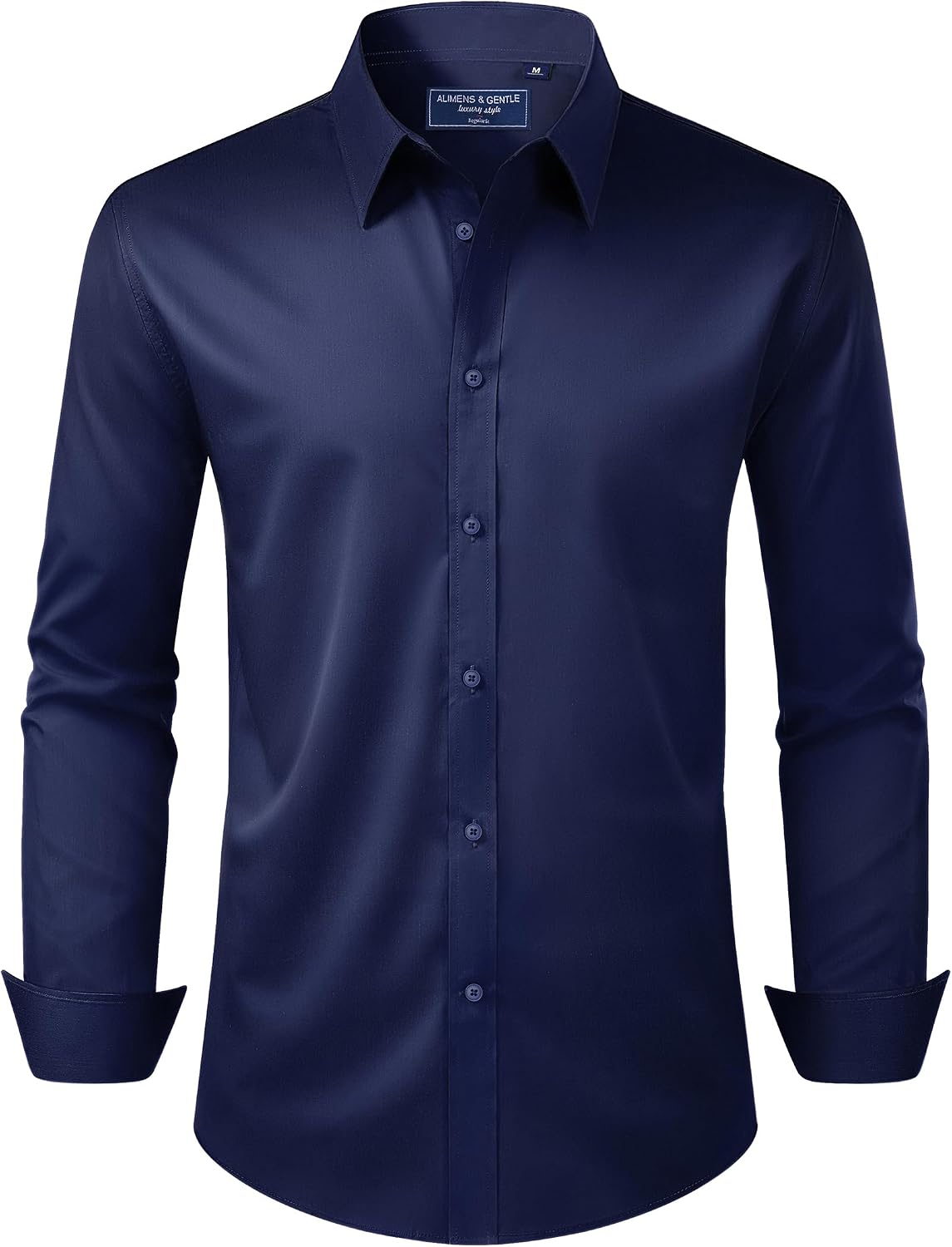 Alimens & Gentle Men's Dress Shirt Regular Fit Stretch Stain Shield Long Sleeve Solid Business Wedding Button Down Shirts Navy / Blue