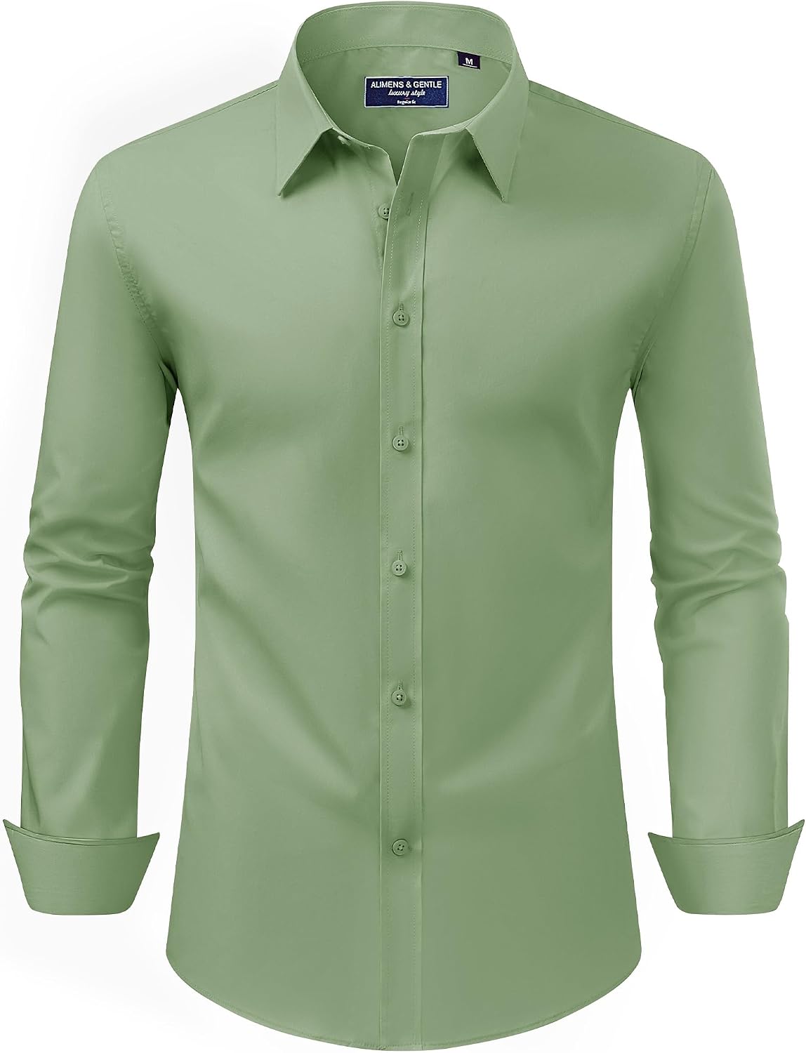 Alimens & Gentle Men's Dress Shirt Regular Fit Stretch Stain Shield Long Sleeve Solid Business Wedding Button Down Shirts Light / Green