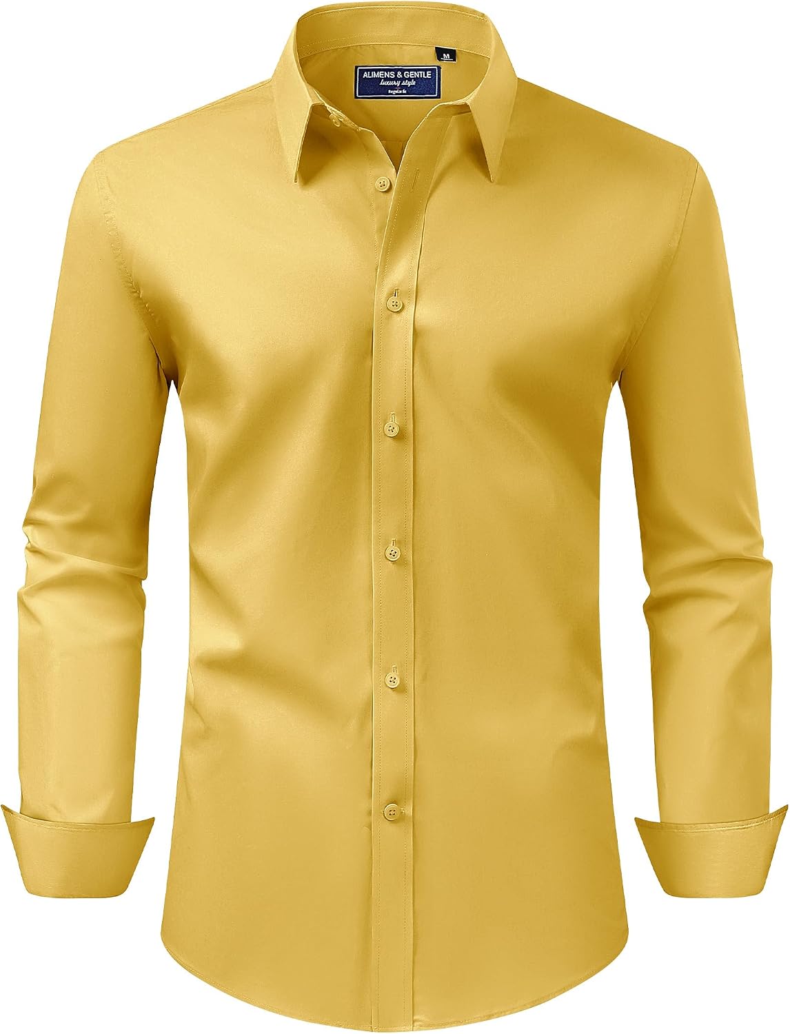 Alimens & Gentle Men's Dress Shirt Regular Fit Stretch Stain Shield Long Sleeve Solid Business Wedding Button Down Shirts Mustard Yellow
