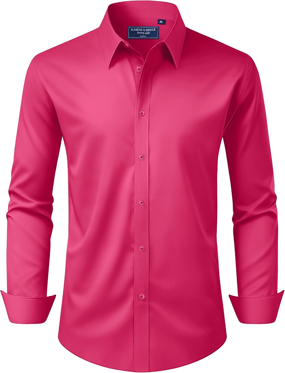 Alimens & Gentle Men's Dress Shirt Regular Fit Stretch Stain Shield Long Sleeve Solid Business Wedding Button Down Shirts Hot Pink