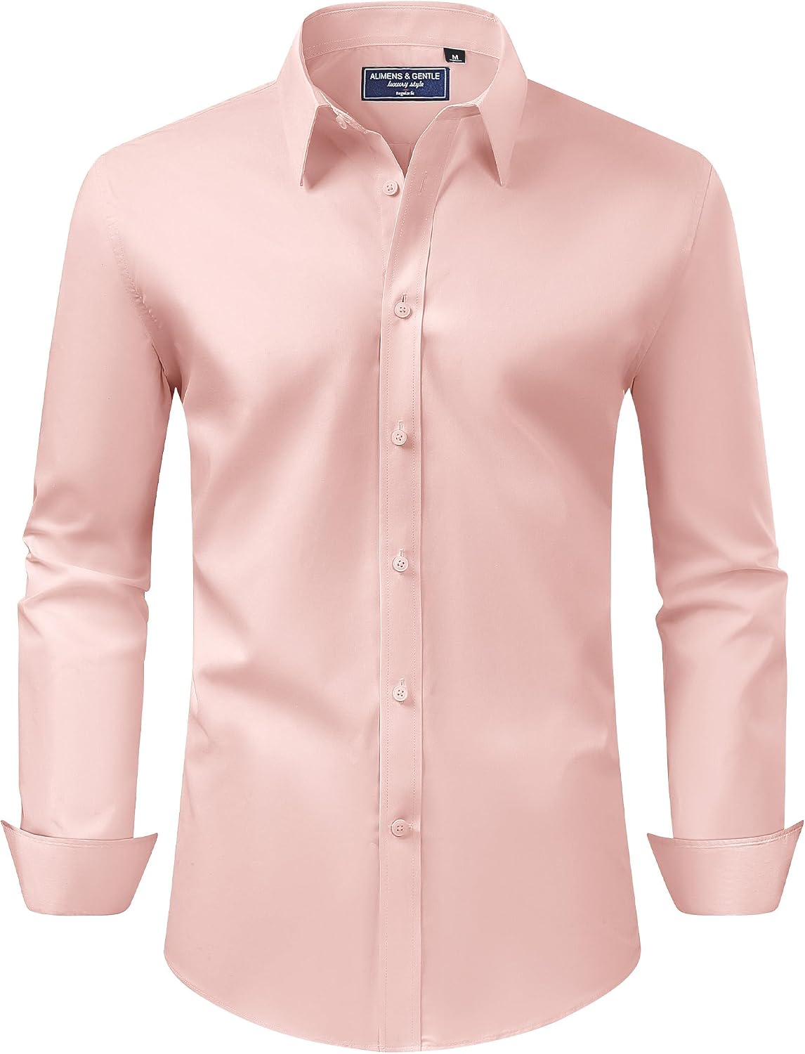 Alimens & Gentle Men's Dress Shirt Regular Fit Stretch Stain Shield Long Sleeve Solid Business Wedding Button Down Shirts Coral