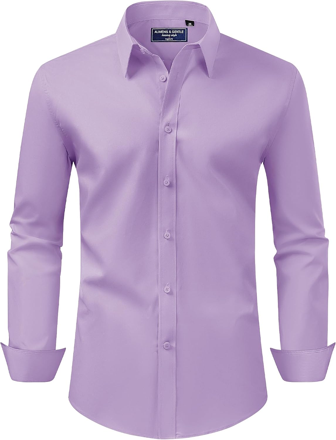 Alimens & Gentle Men's Dress Shirt Regular Fit Stretch Stain Shield Long Sleeve Solid Business Wedding Button Down Shirts Pink Purple