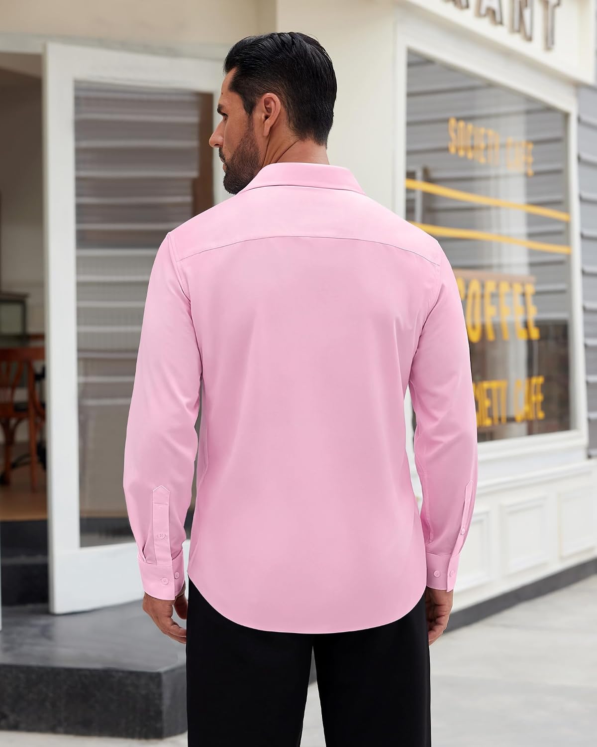 Mens Dress Shirt Long Sleeve Wrinkle Free Stretch Button Down Shirt Pink