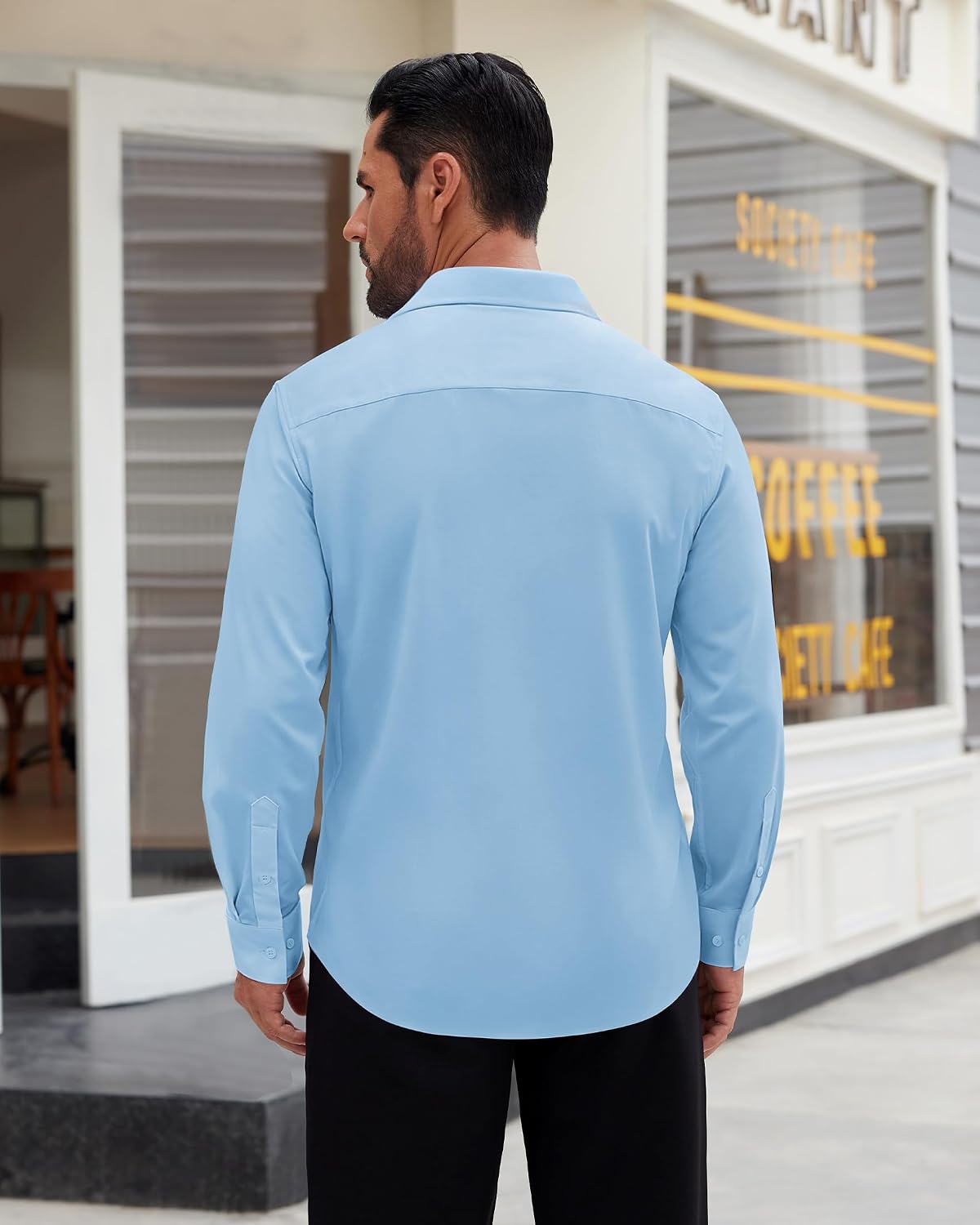Mens Dress Shirt Long Sleeve Wrinkle Free Stretch Button Down Shirt Blue