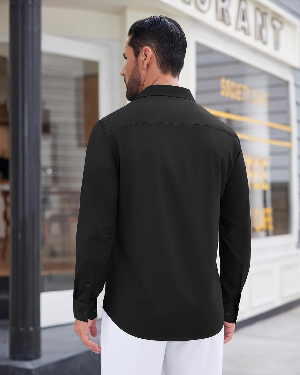 Mens Dress Shirt Long Sleeve Wrinkle Free Stretch Button Down Shirt Black