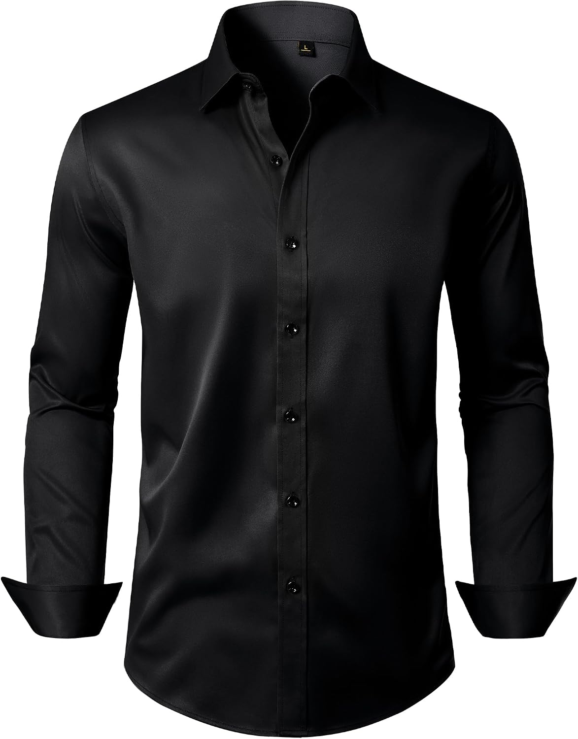 Mens Dress Shirt Long Sleeve Wrinkle Free Stretch Button Down Shirts Black