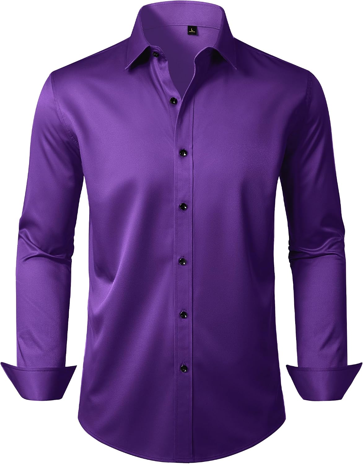 Mens Dress Shirt Long Sleeve Wrinkle Free Stretch Button Down Shirts Purple