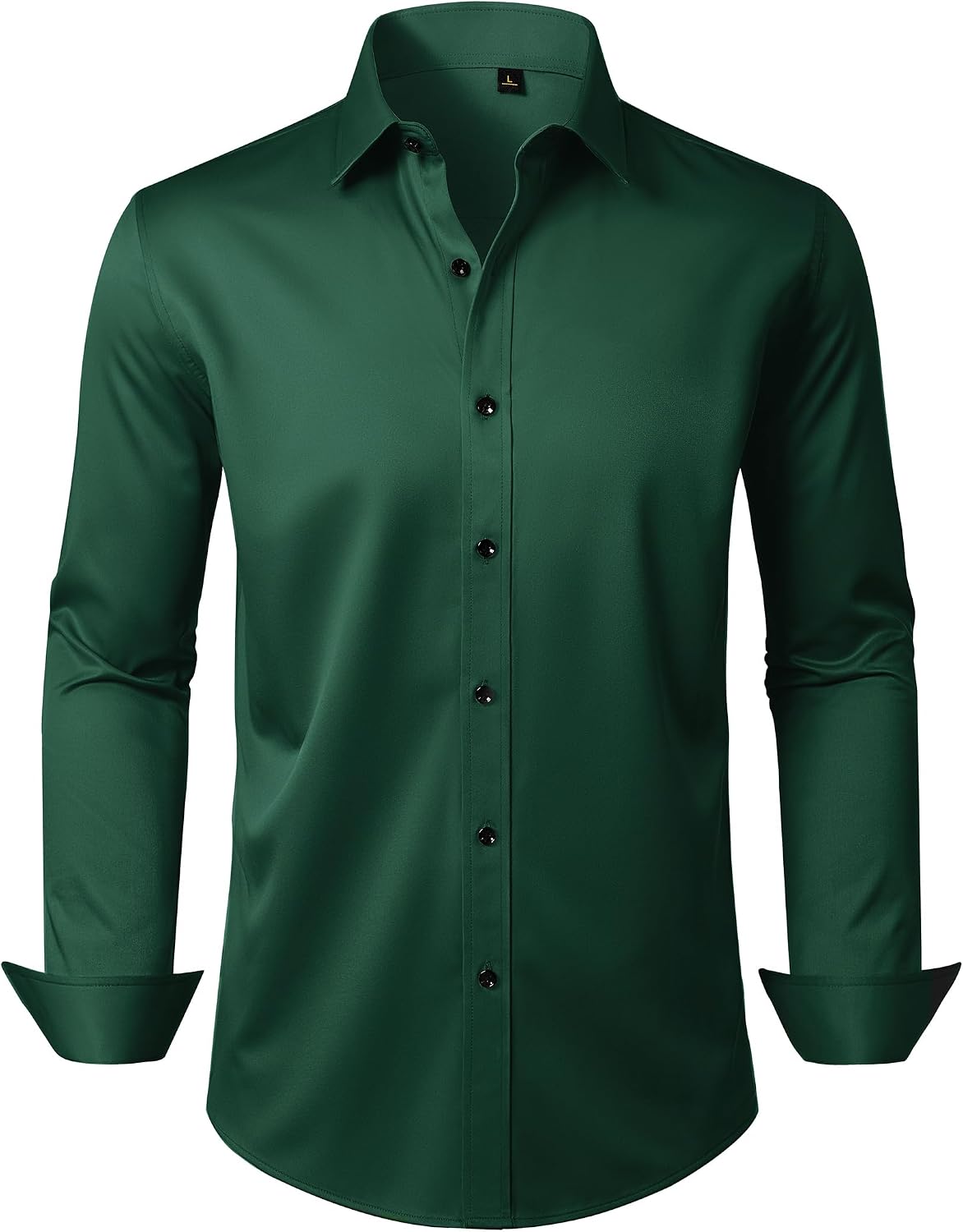 Mens Dress Shirt Long Sleeve Wrinkle Free Stretch Button Down Shirts Green