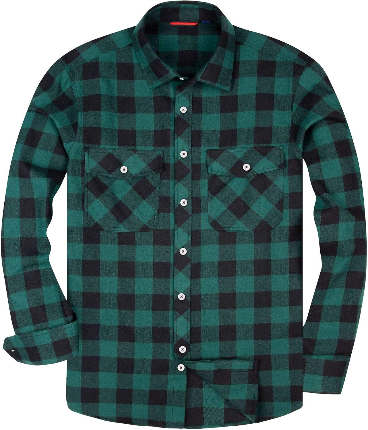 Alimens & Gentle Men's Button Down Regular Fit Long Sleeve Plaid Flannel Casual Shirts Green Black
