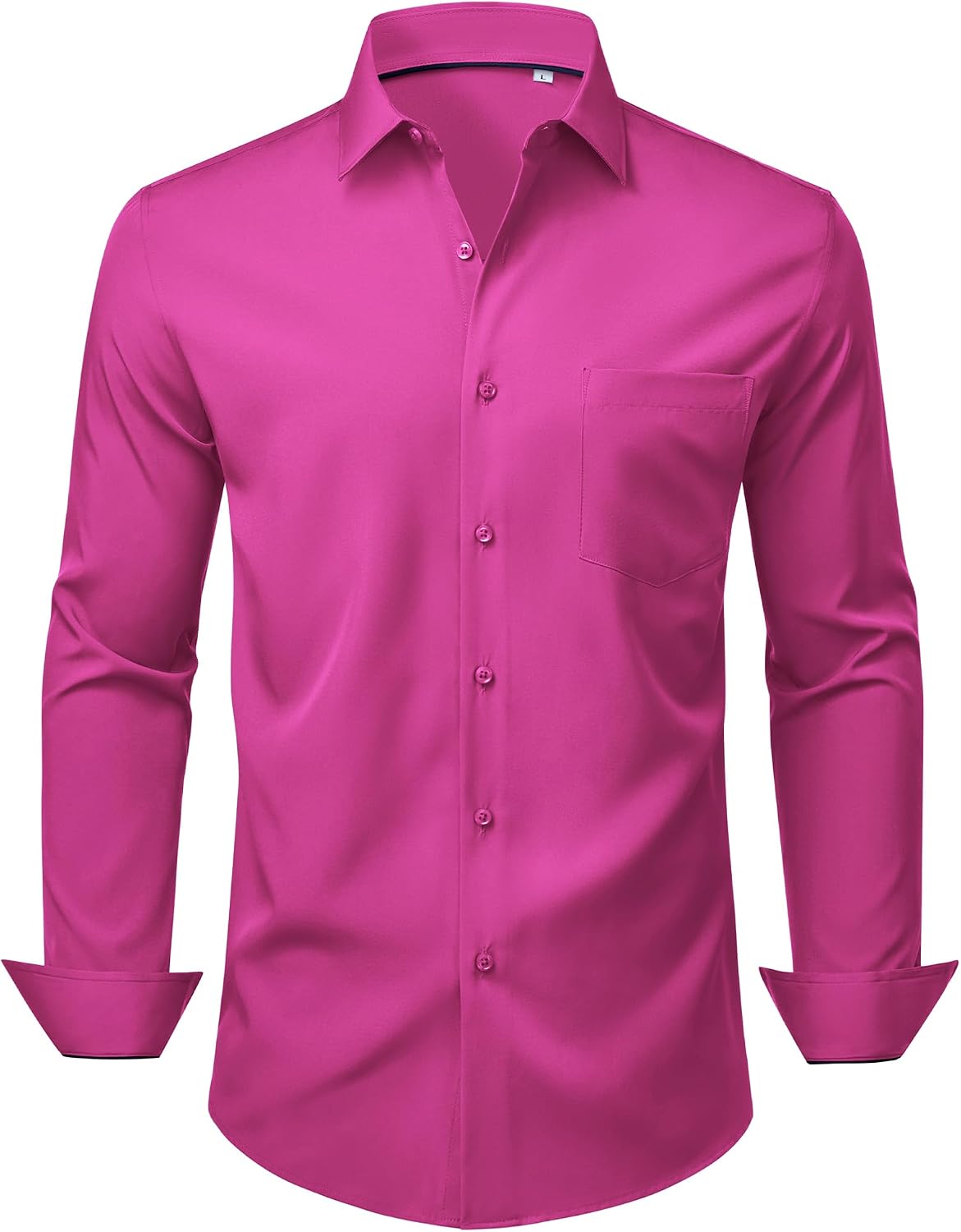Mens Dress Shirts Stretch Long Sleeve Wrinkle Free Work Button Down Shirt Rose Pink