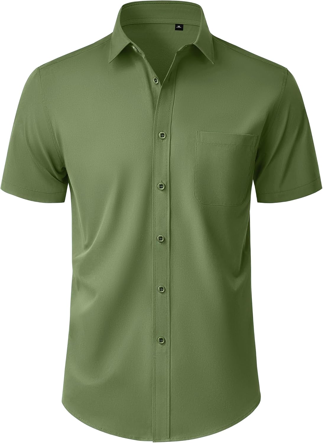 Mens Short Sleeve Dress Shirt Wrinkle Free Button Down Shirt with Pocket Army Green