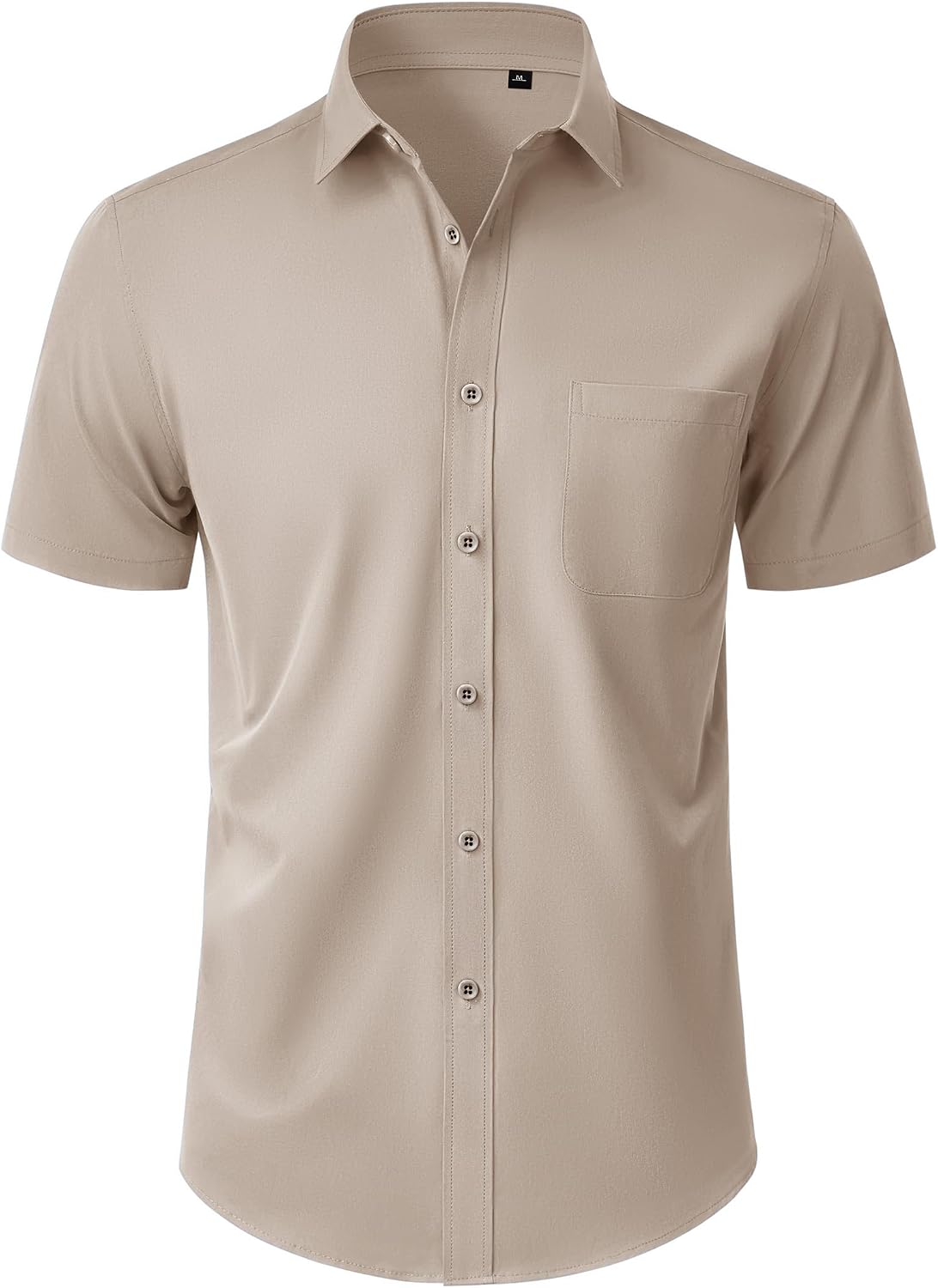 Mens Short Sleeve Dress Shirt Wrinkle Free Button Down Shirt with Pocket Khaki