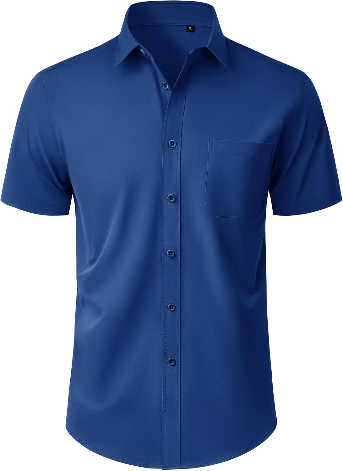 Mens Short Sleeve Dress Shirt Wrinkle Free Button Down Shirt with Pocket Blue